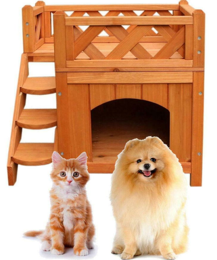 New Wooden Pet House Cat Room Cats Puppy Kennel Indoor Outdoor Shelter w/ Roof