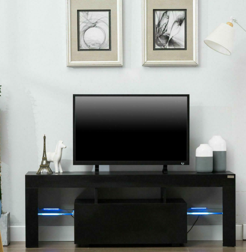 Modern Black TV Stand Unit Cabinet w/LED Light