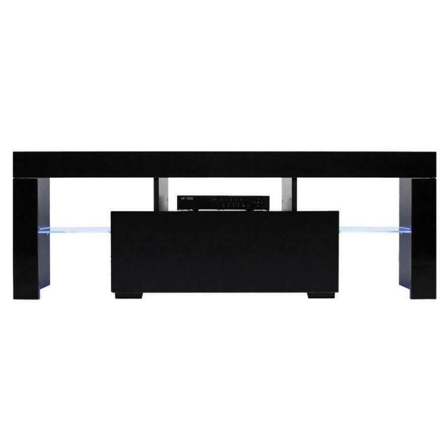 Modern Black TV Stand Unit Cabinet w/LED Light