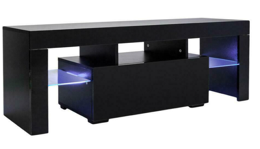 Modern Black TV Stand Unit Cabinet w/LED Light