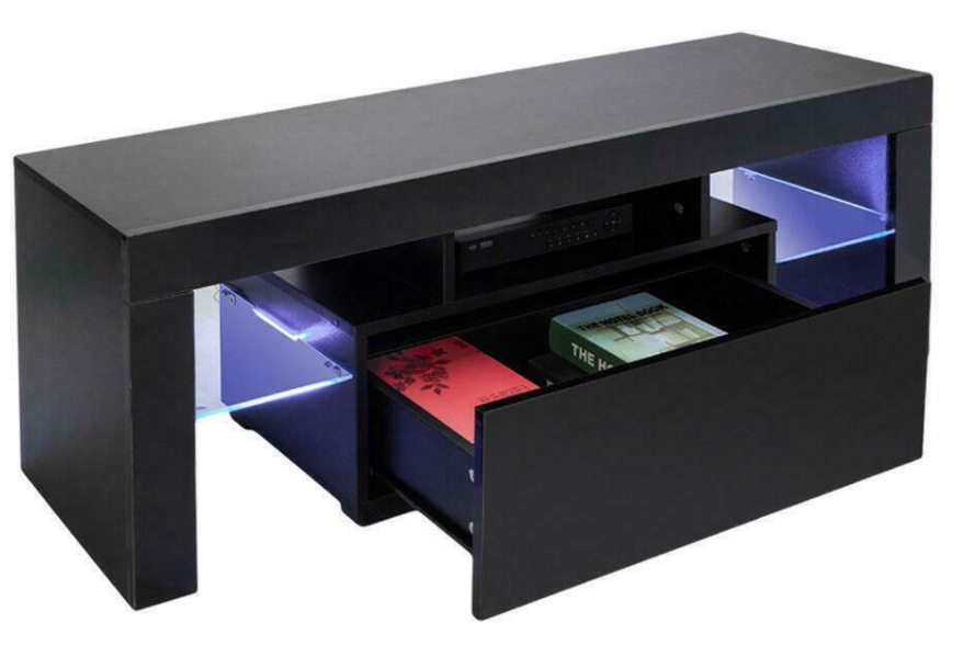 Modern Black TV Stand Unit Cabinet w/LED Light