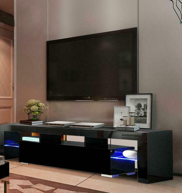 Modern Black TV Stand Unit Cabinet w/LED Light